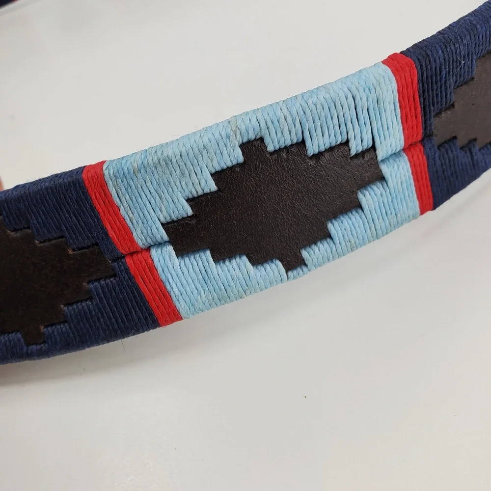 Pioneros Leather Polo Belt Pampa Diamond Blue Navy Red Size 110 Western Aztec
